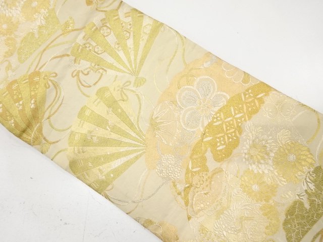 アンティーク　桧扇に毬・貝桶・花模様織り出し名古屋帯（材料）